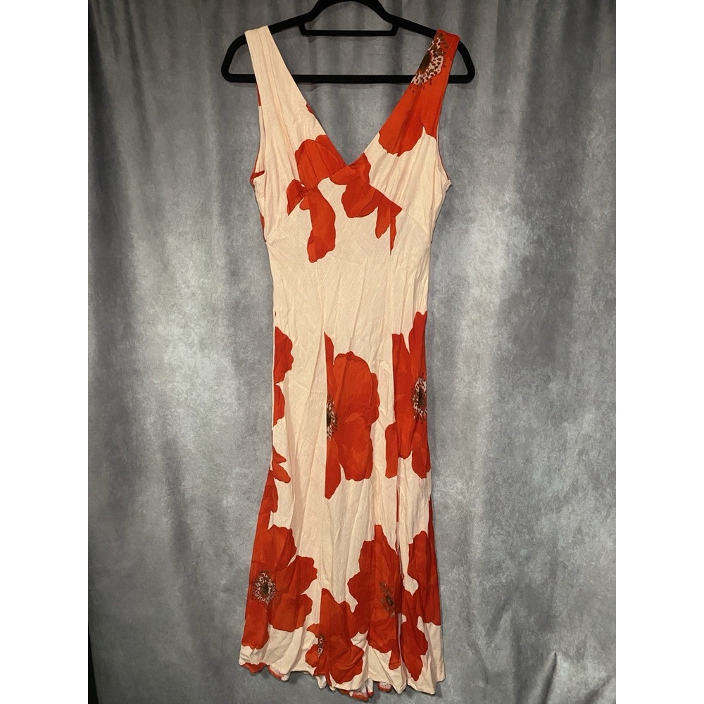 Paper Heart Linen Blend Cherry Red Floral Maxi Dress Sz Large Poppy